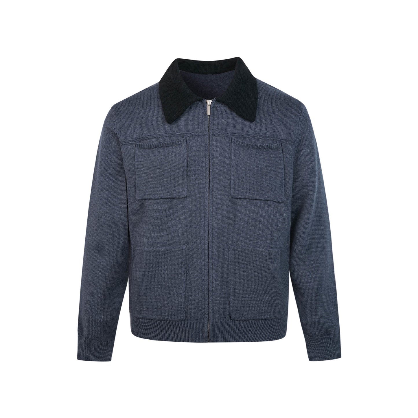 Unisex Cardigan con Zip e Tasche – Colletto a Contrasto