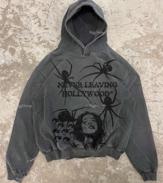 Print Hoodie Autumn Winter Fleece Hooded Sweatshirt Retro Sweater