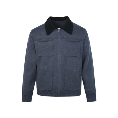 Unisex Cardigan con Zip e Tasche – Colletto a Contrasto
