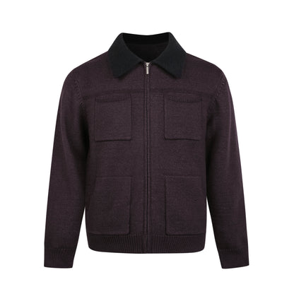 Unisex Cardigan con Zip e Tasche – Colletto a Contrasto