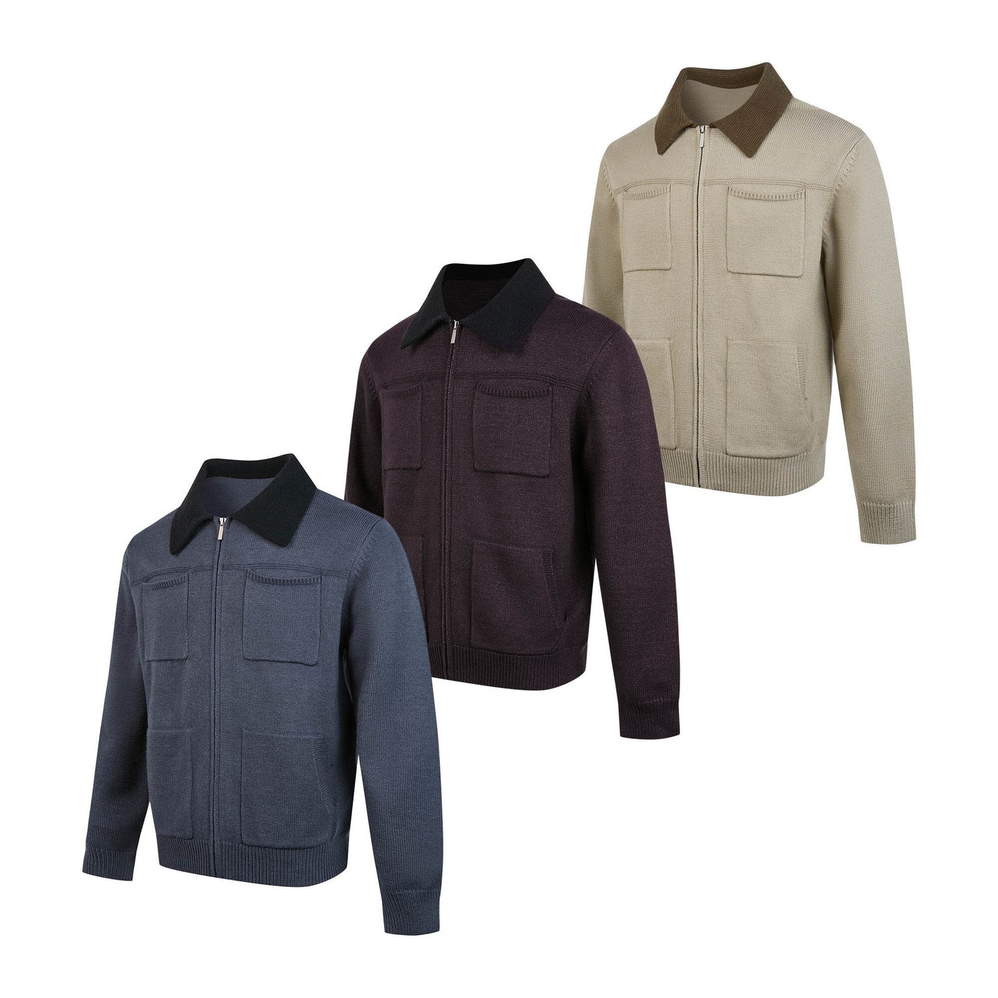 Unisex Cardigan con Zip e Tasche – Colletto a Contrasto
