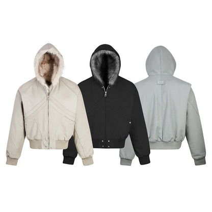 Short Wide Mountain Carving Faux Fur Lined Winter Warm Jacket for Men