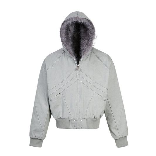Short Wide Mountain Carving Faux Fur Lined Winter Warm Jacket for Men