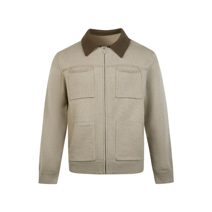 Unisex Cardigan con Zip e Tasche – Colletto a Contrasto