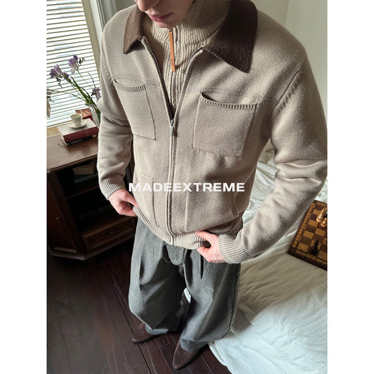 Unisex Cardigan con Zip e Tasche – Colletto a Contrasto
