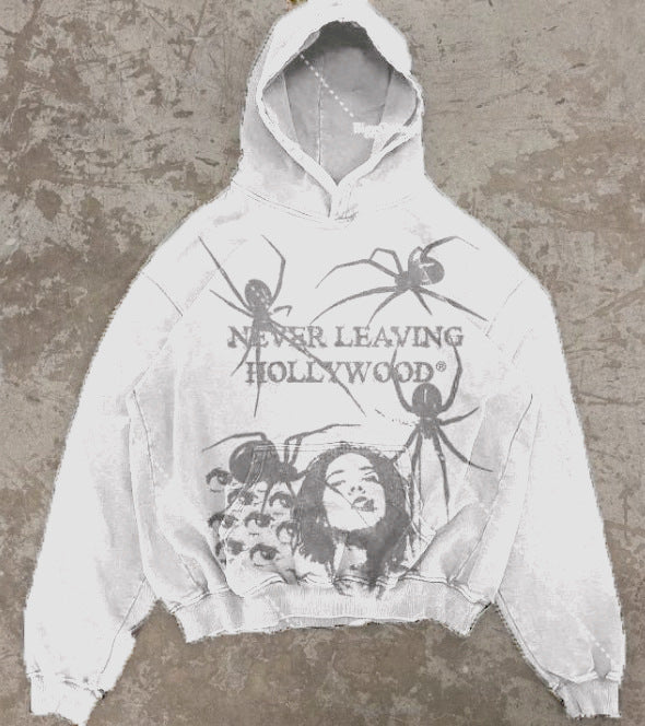 Print Hoodie Autumn Winter Fleece Hooded Sweatshirt Retro Sweater