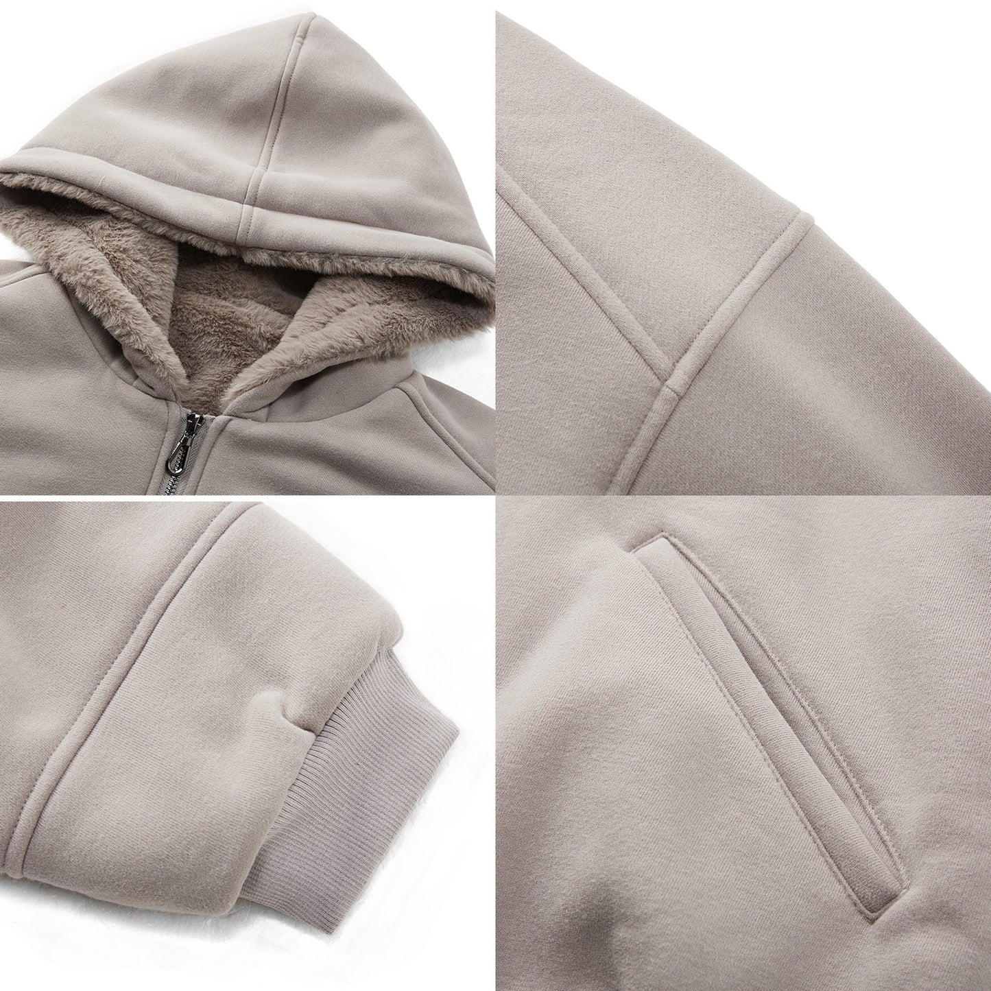Rabbit Fur Hooded Solid Color Short Wide Zipper Jacket for Men and Women