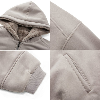 Rabbit Fur Hooded Solid Color Short Wide Zipper Jacket for Men and Women