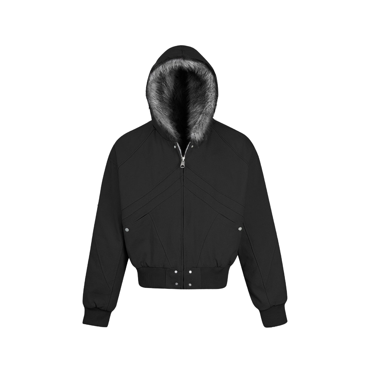 Short Wide Mountain Carving Faux Fur Lined Winter Warm Jacket for Men