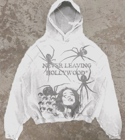 Print Hoodie Autumn Winter Fleece Hooded Sweatshirt Retro Sweater