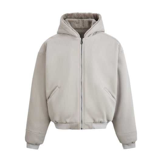 Rabbit Fur Hooded Solid Color Short Wide Zipper Jacket for Men and Women