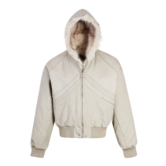 Short Wide Mountain Carving Faux Fur Lined Winter Warm Jacket for Men